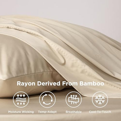 Bedsure PureWoven 100% Rayon Derived from Bamboo, Twin XL Sheets, 3 Pieces | Cooling Sheets for Hot Sleepers, Breathable & Silky Soft, 16" Deep Pocket, Hotel Luxury Bedding, Beige - color: 03 - Beige, size: Twin XL