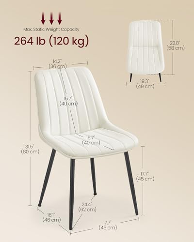 VASAGLE Dining Chairs Set of 2, Upholstered Kitchen Chairs, Synthetic Leather, Max. Load 264 lb, Steel Legs, Curved Backrest, for Dining Room, Cloud White and Ink Black ULDC090WH02 - color: Cloud White + Ink Black, size: Set of 2
