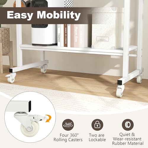 Tangkula Rolling Computer Desk Cart with Keyboard Tray, Mobile Portable Laptop PC Desk with CPU Stand & 3 Hooks for Sofa & Bed, Compact Small Desk on Wheels for Small Spaces (White) - color: White