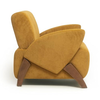 33" Velvet Fabric Modern Comfort Lazy Cloud Chair, Upholstered Deep Seat Single Sofa with Birch Legs, Fashion Lounge Chair with Slim Design for Living Room, Brown Yellow - color: Brown Yellow