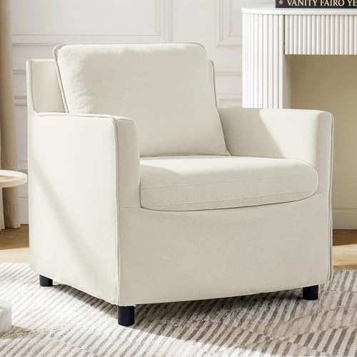 KISLOT, Upholstered Barrel Accent Chair, Cream White | Modern Single Sofa, Living Room, Bedroom, Reading Spaces, Office