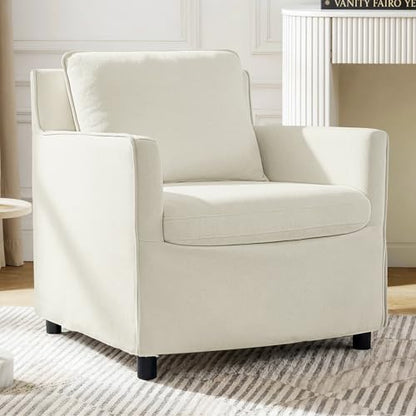 KISLOT, Upholstered Barrel Accent Chair, Cream White | Modern Single Sofa, Living Room, Bedroom, Reading Spaces, Office