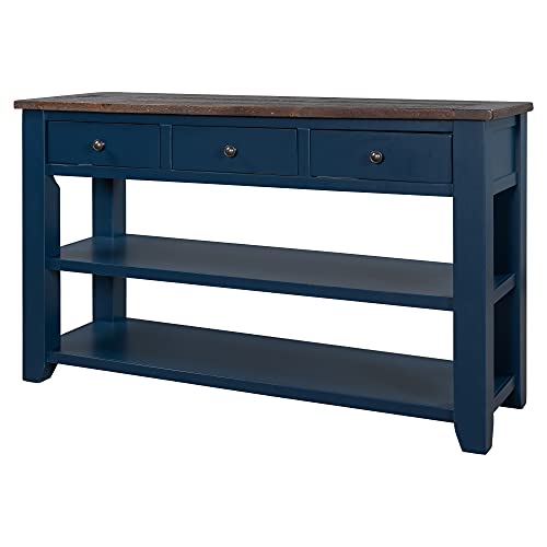 Modern Console Table, Wood Sofa Table with 3 Drawers and 2 Shelves, Sideboard Buffet Table for Entryway/Living Room/Bedroom/Hallway (Blue) - color: Blue