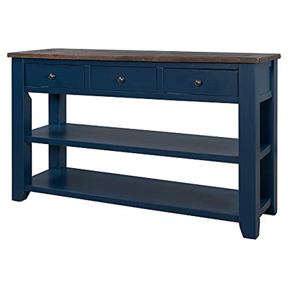Modern Console Table, Wood Sofa Table with 3 Drawers and 2 Shelves, Sideboard Buffet Table for Entryway/Living Room/Bedroom/Hallway (Blue) - color: Blue