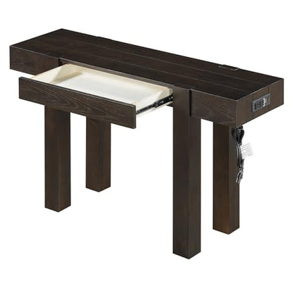 Rustic Console Table with Hidden Drawer, Wooden Sofa Table Behind Couch | Side Power Outlet,for Entryways, Living Room, Foyer, Espresso - color: Espresso