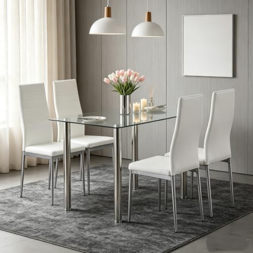 5-Piece Dining Table Set for 4, Table with 4 Chairs, White - color: White, size: Table & Chairs