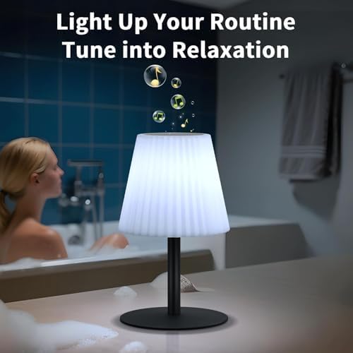 2 Pack Shower Lamp with Speaker IP44 Waterproof, Rechargeable Cordless Table Lamp RGB Color with Remote, LED Battery Operated Lights for Inside/Outdoor Bathroom Night Light Patio - color: 2 Pack