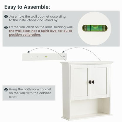 Bathroom Wall Cabinet, Medicine Cabinet Over The Toilet Storage Cabinet Wall Mounted with Build-in Spirit Level Cupboard Hanging Cabinet for Bathroom Laundry Kitchen Living Room, Cream White - color: Cream White