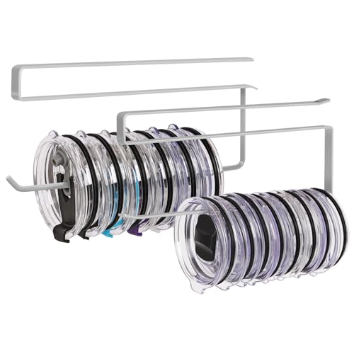 2 Pack Tumbler Lid Organizer, Versatile Storage Holds 20 Lids, Round&Flat | Space Saving Cup Lid Organizers Inside Cabinet Tumbler Lid Hook for Pantry Kitchen Organizer, Paper Towel Rack Hanger, Grey - color: Gray, size: 2 Pack(Round&Flat)