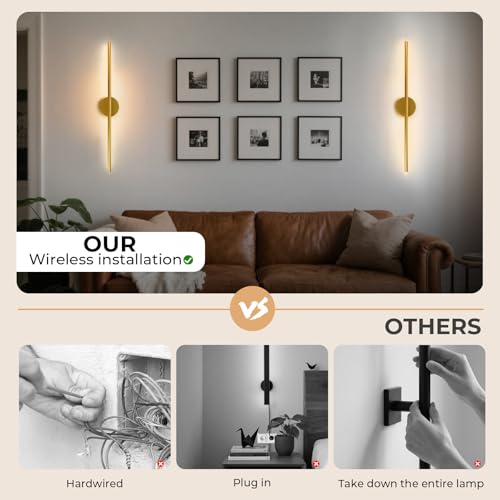 Rechargeable Wall Light Detachable Wireless Dimmable 1 Pack 360°Rotate | Battery Operated Wall Sconce 3000-6500K with Remote Control 10000mAh for Bedroom Living Room 28.3" Gold - color: Gold-Round Base, size: 1 Pack