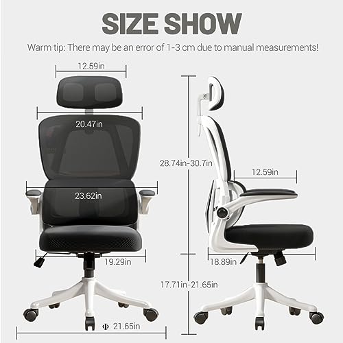 Ergonomic Office Chair Computer Desk Chairs with Flip-up Armrests - color: Black White