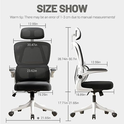 Ergonomic Office Chair Computer Desk Chairs with Flip-up Armrests - color: Black White