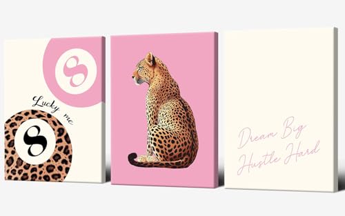 3pcs Leopard Wall Art Poster Cheetah Print Lucky 8 Pool Ball Poster Lucky Me Trendy Wall Gallery Preppy Cheetah Canvas Prints Picture Room Decor Aesthetics 16X24 in Wrapped Framed - color: Leopard -2-Wrapped Framed, size: 16L" x 24W"
