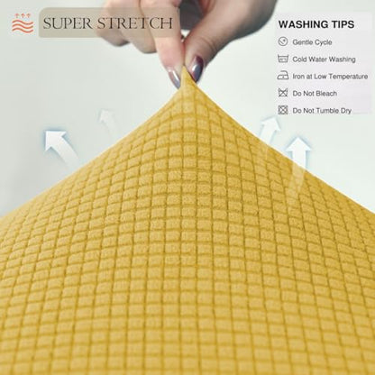 Ottoman Cover Square Storage Ottoman Slipcover Jacquard Stretch Footrest Stool Covers with Elastic Band Cube Storage Stool Ottoman Covers Footstool Sliocovers Protection Yellow - color: Yellow