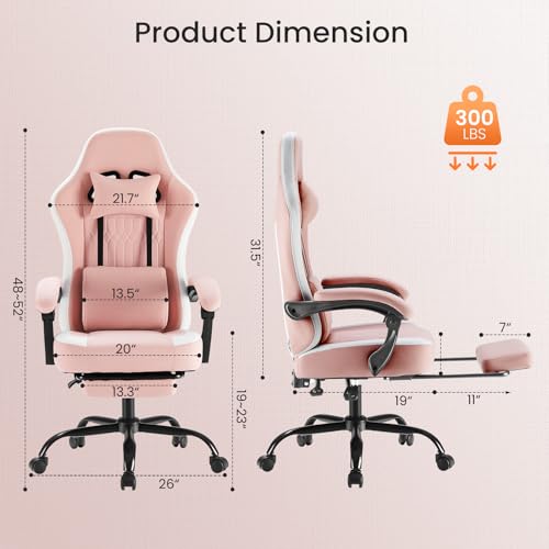 Sweetcrispy Video Game Chair, Ergonomic Computer Desk Chair, Lumbar Support | Footrest, Height Adjustable, Linkage Armrests, Headrest, High Back, 360° Wheels, Pink - color: Pink