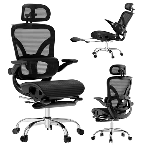 Ergonomic Office Chair, Home Office Desk Chairs with Adjustable Lumbar | Allion Ergonomic Mesh Computer Gaming Chairs with 3D Headrest, Flip-up Arms, Big Tall Reclining chair for Men Women, Black - color: Black