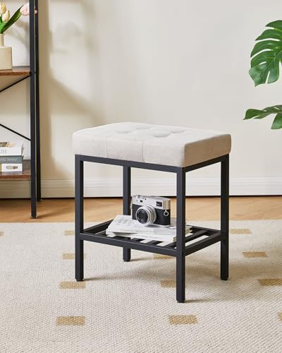 IBUYKE Rectangular Makeup Stool, Linen Seat Vanity Chair, Linen WBD017Y | Adjustable Feet Storage Space Footrest Multi-Use Small Side Table Ottoman Bedroom - color: Linen, size: Rectangular