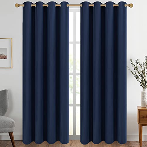Diraysid Navy Blue Grommet Blackout Curtains for Bedroom Thermal Insulated Room Darkening Curtains Drapes, 52 x 84, 2 Panels - color: Navy Blue, size: 52"W x 84"L (Pack of 2)