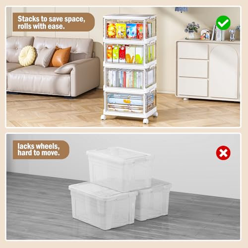 Kmiectse Clear Storage Bins with Lids - 4 Tier 32qt Plastic Stackable Bins | Clear Storage Bins with Lids - 4 Tier Plastic Bins with Wheels, Stackable Storage Bins, Closet Organizers Box - size: 32QT-4Pack&1Lid