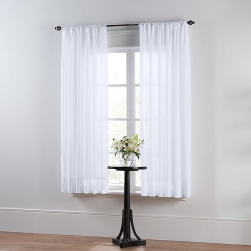 Thermoregulating Semi-Sheer Curtains – Energy-Saving Privacy Panels with UV Light Deflection, Heat & Cold Insulation (White, 63L x 59W, Single Panel) - color: White, size: 59"W x 63"L (Pack of 1)