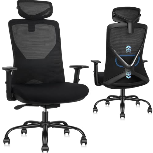 Big and Tall Office Chair, High Back Mesh Chair with Adaptive Gravity Balance Recline, Adjustable Headrest & Lumbar Support, Comfortable Home Office Chair, X-Frame Structure