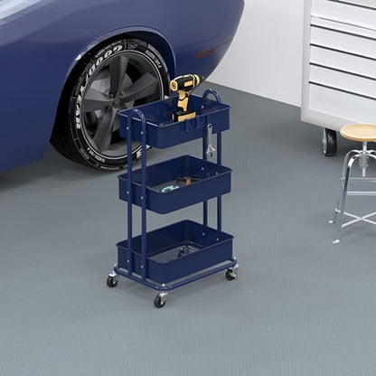 Simple Houseware 3-Tier Heavy Duty Metal Utility Rolling Cart, Navy - color: Navy