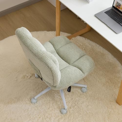 VINGLI Cute Armless Small Vanity Chair w/Plush Cushion &Fluffy Backrest, Comfy Swivel Chenille Office Desk Chair with 360° Wheels, Height Adjustable Makeup Chair for Bedroom&Dressing Room, Mint Green - color: Mint Green