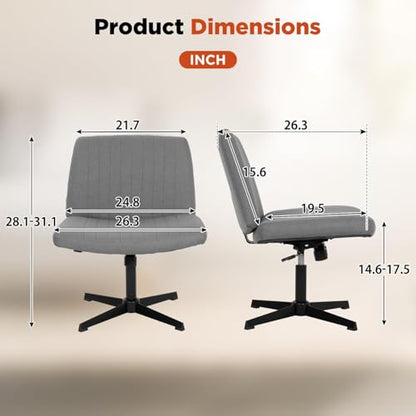 Criss Cross Chair, Armless Cross Legged Office Chair, Comfortable Vanity Chair with Back, Fabric Adjustable Wide Swivel Criss Cross Desk Chair for Home Office, Grey - color: Grey