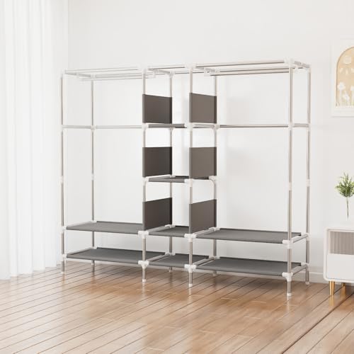 Portable Fabric Closet with 5 Drawers, 72.8x17.7x67.7 Inch Sturdy Clothing Storage Organizer with Hanging Rod, Non-Woven Wardrobe for Bedroom Dorm Apartment (Coffee) - color: Coffee