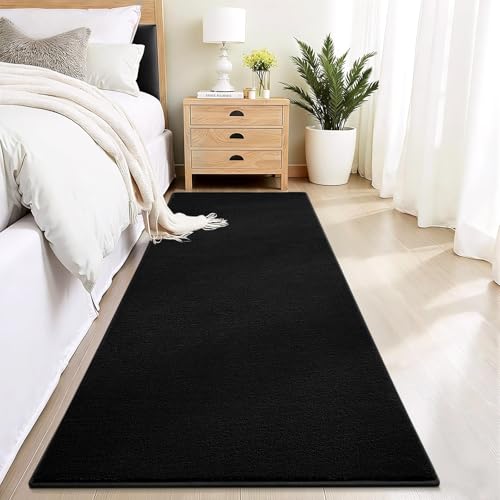 Vasofe Black Hallway Runner Rug, 2x6 Non Slip Runners, Washable Bedroom Rug | Indoor Thickened Memory Foam Bedside Rugs for Kitchen Dorm Kids Boys Room, Medium Pile Shag Fluffy Carpets for Entrance Hall - color: Black, size: 2' x 6' (Rectangular)