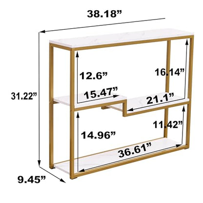 loglus Console Table for Entryway, Faux Marble MDF Sofa Table with Golden Frame, White Marble, 9.45" D x 38.18" W x 31.22" H - color: White Marble, style: Multilayer