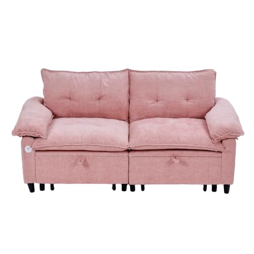 73" Plush Velvet Convertible Loveseat Sleeper Sofa Bed, Loveseat Convertible with Hidden Mattress, Sofa Bed Couch Simple Assembly for Small Apartment and Guest Space, Pink - color: Pink