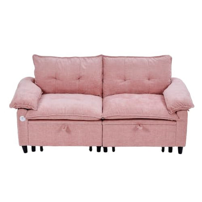 73" Plush Velvet Convertible Loveseat Sleeper Sofa Bed, Loveseat Convertible with Hidden Mattress, Sofa Bed Couch Simple Assembly for Small Apartment and Guest Space, Pink - color: Pink