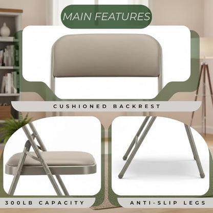 Pack of 2 (Fabric/Vinyl) Steel Frame Metal Foam Padded Folding Chairs (Black, Gray, White) - color: 2-pack - Vinyl Beige