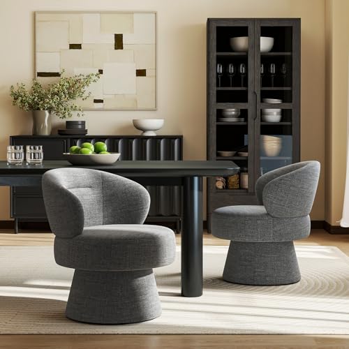 360° Swivel Accent Chairs, Modern Chenille Upholstered Boucle Dining Chair with Back, Vanity Chair Accent Armchair Side Chairs for Dining/Living Room, Bedroom, Gray - color: Grey, size: 1 Chair