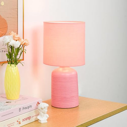 Maye Small Ceramic Table Lamp for Living Room and Bedroom,Modern Kids Night Table Lamp,Φ6.3×H13IN,Bulb Excluded,Pink - color: Pink
