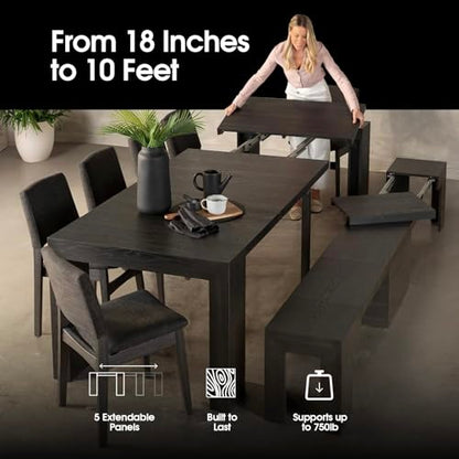 Transformer Table Solid Wood Extendable Dining Table, Black | Seats 2-12, Expandable Dining Room Table, Space-Saving Furniture, Kitchen and Dining Room Furniture, Table Only - color: Black, size: Table Only