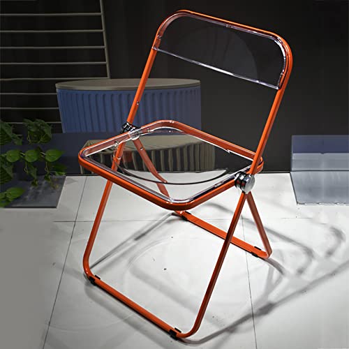 Stackable Transparent Dining Chair - Metal Frame, Plastic Accent Chair for Kitchen, Living Room, Bedroom - Space Saving, Stylish Design，Dark Orange 47x48x76cm(19x19 - color: Dark Orange
