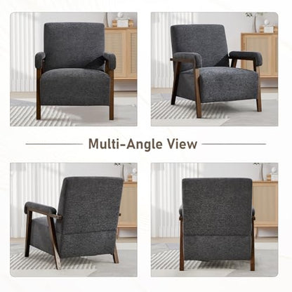 Bonzy Home Mid-Century Modern Accent Chair Set of 2,Upholstered Armchair with Lumbar Cushion Padded Arms,Comfy Fabric Reading Chair with Stable Wooden Frame for Living Room & Bedroom,Grey - color: Dark Grey, size: 2PCS