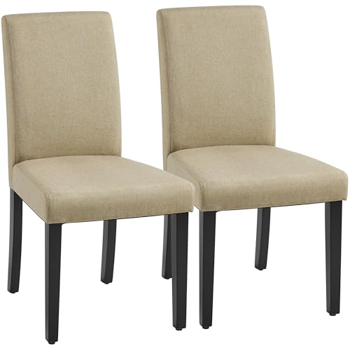 Yaheetech Dining Chairs Set of 2 Upholstered Kitchen Chairs Khaki | Fabric High Back Sillas De Comedor, Solid Wood Legs, Adjustable Footpads, Modern Armless Parson Chairs for Dining Room - color: Khaki, size: Set of 2