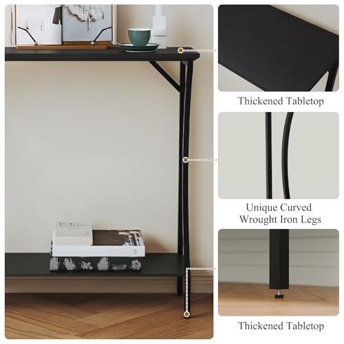 ARTPOWER Console Table with Built-in Power Outlets, Wood Narrow Behind Couch Sofa Table with Charging Station, Skinny Entryway Table with Open Shelf for Living Room, Hallway, Foyer,Set of 2, Black - color: Black, size: 2-packs