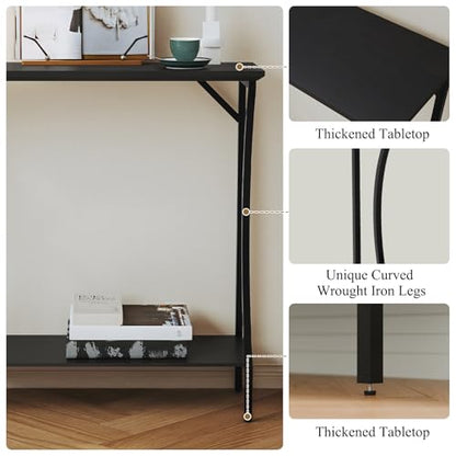 ARTPOWER Console Table with Built-in Power Outlets, Wood Narrow Behind Couch Sofa Table with Charging Station, Skinny Entryway Table with Open Shelf for Living Room, Hallway, Foyer,Set of 2, Black - color: Black, size: 2-packs