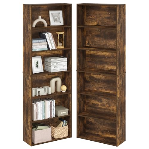 Furinno Jaya Book Shelf Set of 2, 6-Tier Bookshelf, Bookcase, 9.5 x 24.6 x 71, for Home Office, Living Room, Amber Pine - color: Amber Pine, size: Set of 2, 6-Tier