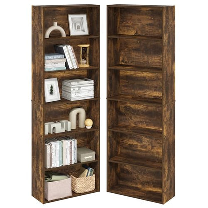 Furinno Jaya Book Shelf Set of 2, 6-Tier Bookshelf, Bookcase, 9.5 x 24.6 x 71, for Home Office, Living Room, Amber Pine - color: Amber Pine, size: Set of 2, 6-Tier