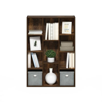 Furinno LUDER Book Shelf, 11-Cube Bookshelf, Reversible Bookcase, 9.4 x 29.1 x 41.7, Easy Assembly, for Living Room, Bedroom, Home Office, Amber Pine - color: Amber Pine, size: 11-Cube