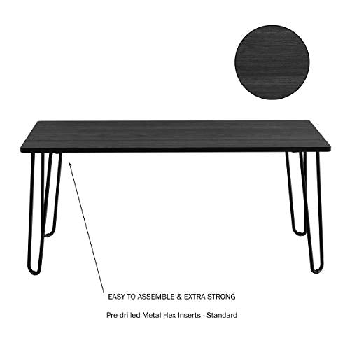 Lavish Home Small Space Coffee Table with Hairpin Legs – Minimalist Industrial Living Room Table with Woodgrain-Look Top and Steel Legs (Black) - color: Black Woodgrain