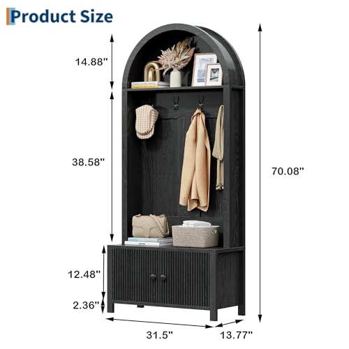 Hall Tree with Bench and Shoe Storage, 4-in-1 Mudroom Entryway Coat Rack & Farmhouse Style Furniture Organizer, Shoe Storage Cabinet with 4 Hooks for Living Rooms, Foyer, Black - color: Black-1