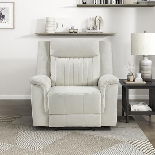 Lexicon Polished Microfiber Wall Hugger Manual Reclining Chair, Beige | 39.5"W Manual Recliner, Home Theater Seating for Living Room/Office/Apartment, Tool Free Assembly - color: Beige, size: Recliner