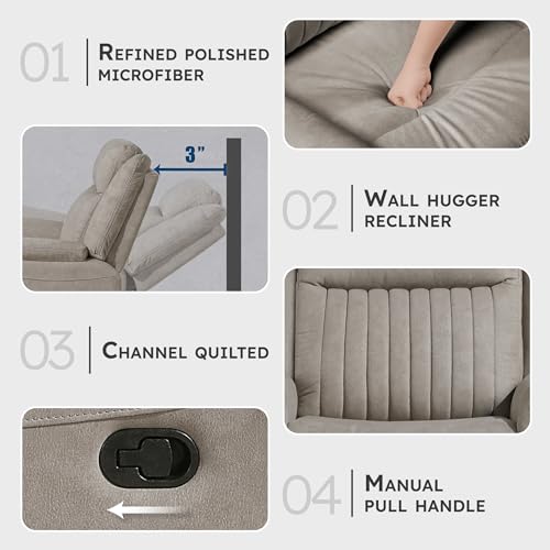 Lexicon Polished Microfiber Wall Hugger Manual Reclining Chair, Dove | 39.5"W Manual Recliner, Home Theater Seating for Living Room/Office/Apartment - color: Dove, size: Recliner