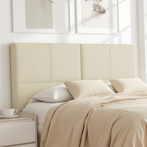 Upholstered Headboard Queen Size, Solid Wood Head Board with Sturdy Metal Legs, Leather Bed Headboard with Height Adjustable, Beige - color: Beige Gray, size: Queen
